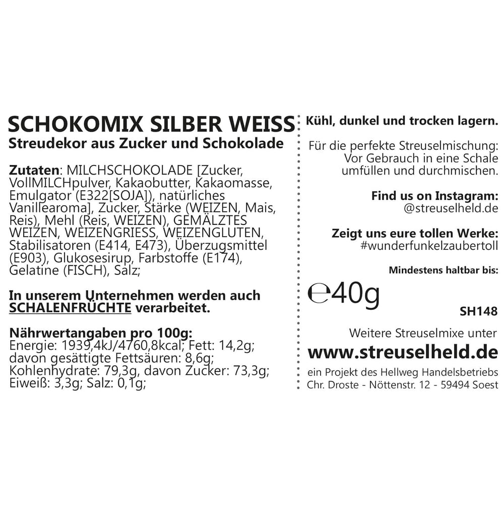 Streusel Hero Chocolate Mix Silver White Sprinkles, 40 grammi Naty Shop