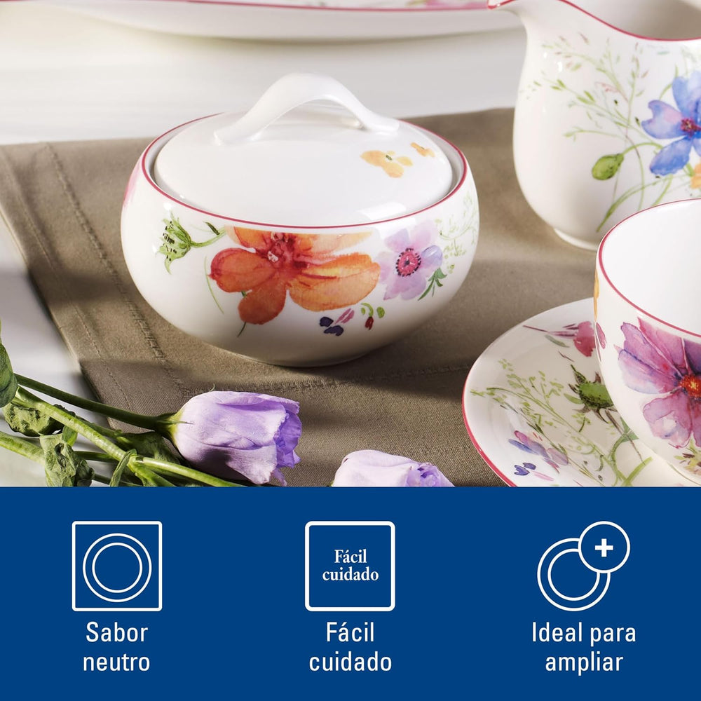 Villeroy & Boch - Zahărniță Mariefleur, Culori Asortate, Se poate spăla în mașina de spălat vase, Se poate pune în cuptorul cu microunde, Zahărniță cu Capac, Recipient pentru zahăr, Depozitare, Accesoriu pentru cafea, Veselă florală, Porțelan Premium