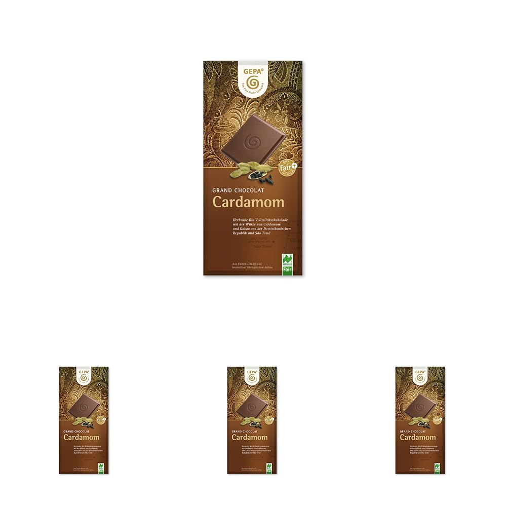 Cardamomo biologico, cacao 38%, confezione da 100 g