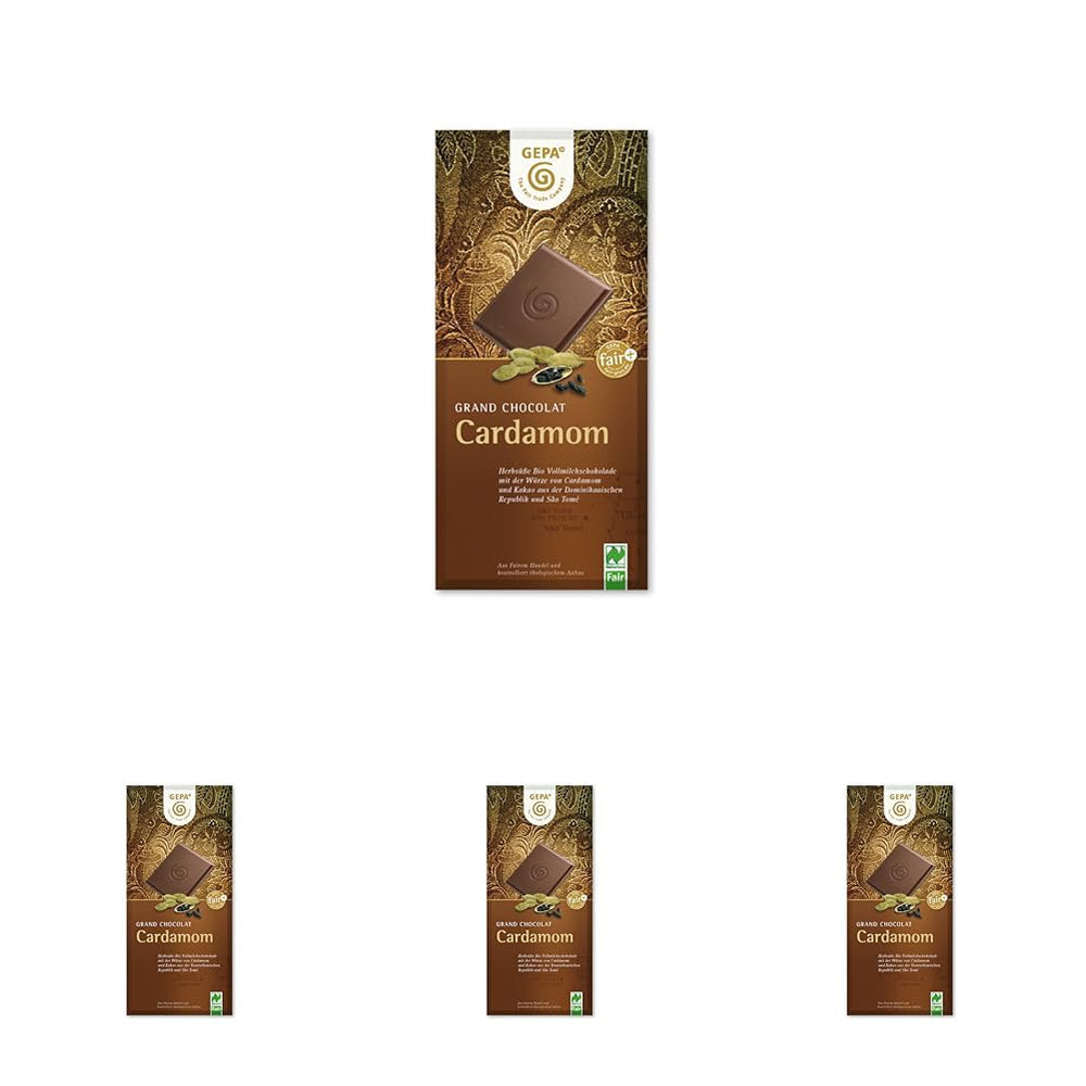 Cardamomo biologico, cacao 38%, confezione da 100 g
