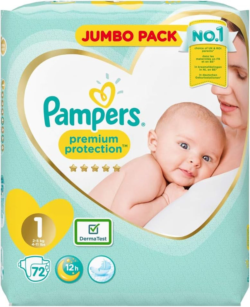Pannolini Pampers Premium Protection per neonati, confezione Jumbo, taglia 1, 72 pezzi