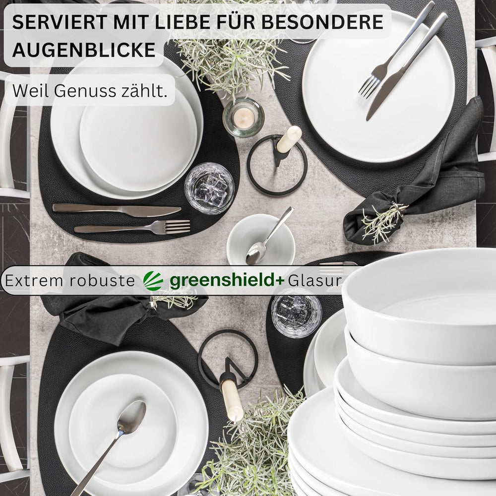 SÄNGER | Set de veselă Marlo White, set de veselă cu 24 de piese pentru 6 persoane, cu farfurii de desert, farfurii de cină, boluri și boluri pentru cereale din porțelan, set de farfurii, veselă, design modern COLECȚIA PREMIUM