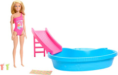 Bambola Barbie e accessori - piscina con scivolo e accessori per ore di divertimento al sole, costume da bagno rosa con design tropicale, per bambini dai 3 anni in su, HRJ74 Naty Shop Dollhouses Titolo predefinito