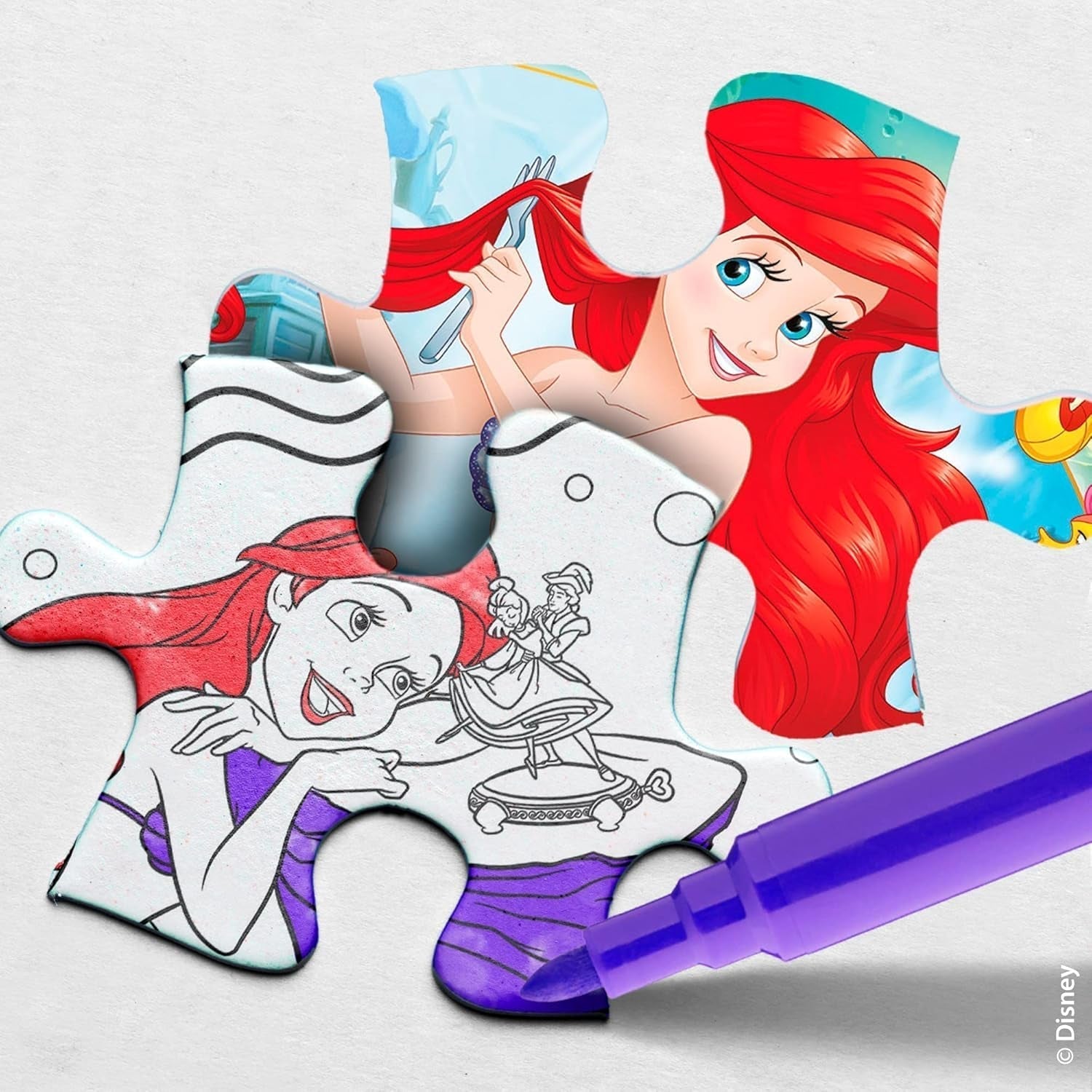 Lisciani - DISNEY Puzzle Ariel - Recreează și colorează scenele din cutiile tale preferate - de la 7 ani - PUZZLE DE MARE DIMENSIUNE cu 250 de piese - Încurajează dexteritatea Puzzle Naty Shop