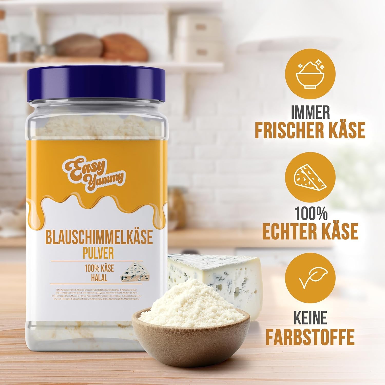 FACILE BUONISSIMO - Käsepulver 300g | Käsegeschmack istantaneo per mahlzeiten e snack | Immer Bereit, Keine Kühlung Nötig | Aus 100% vero formaggio | Ideale come guarnizione per i popcorn