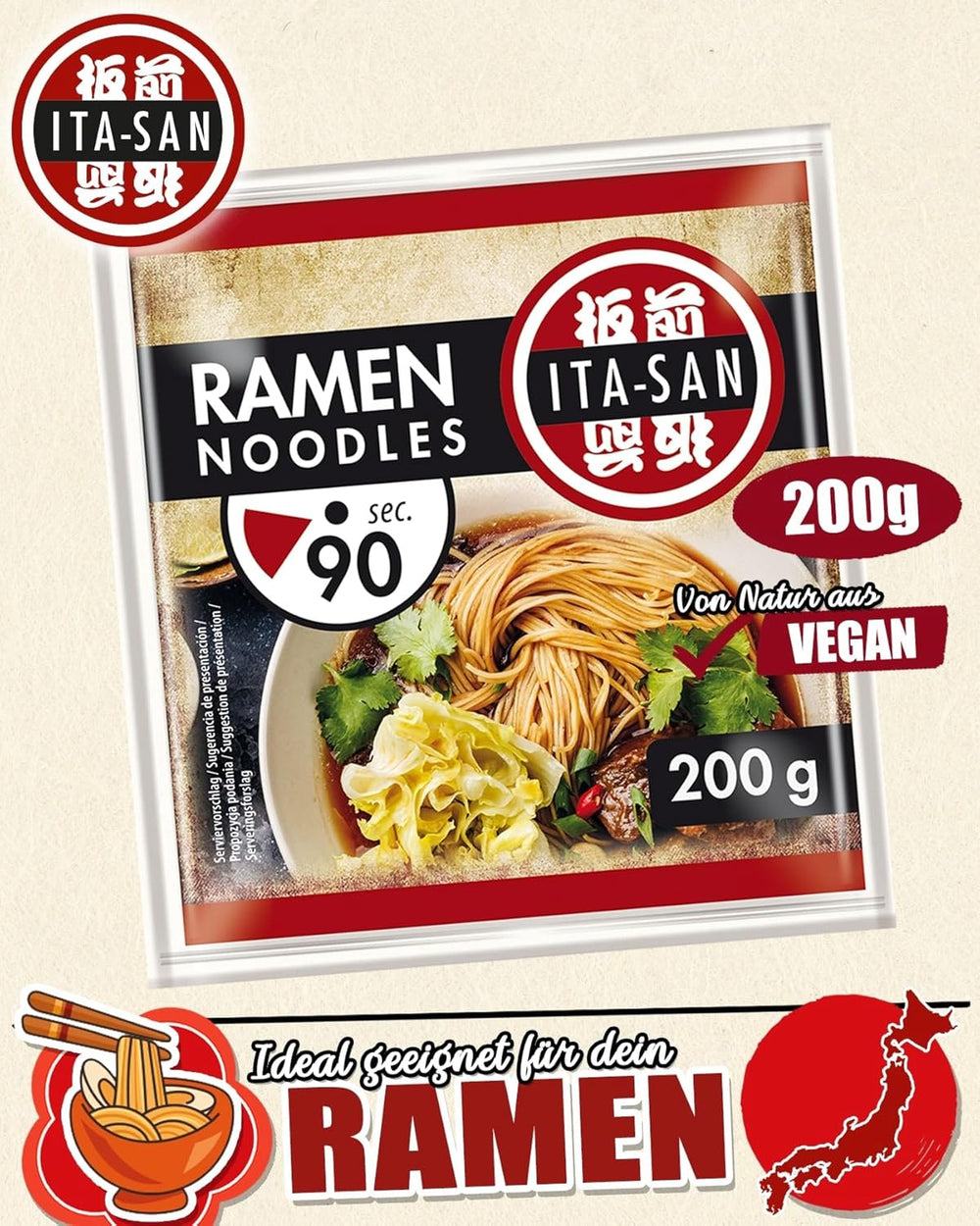 ITA-SAN Ramen noodles, preparazione facile e veloce, 30 x 200 g