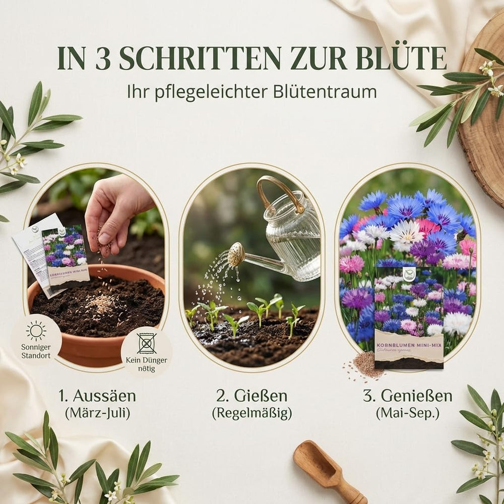 Kornblumen Samen (Centaurea Cyanus) - Wunderschön Leuchtende Blumen Mit Langer Blütezeit, Kleinwüchsig - Ideal Für Den Balkonkasten (Mini Mix, 1000 Korn, 50 Cm)