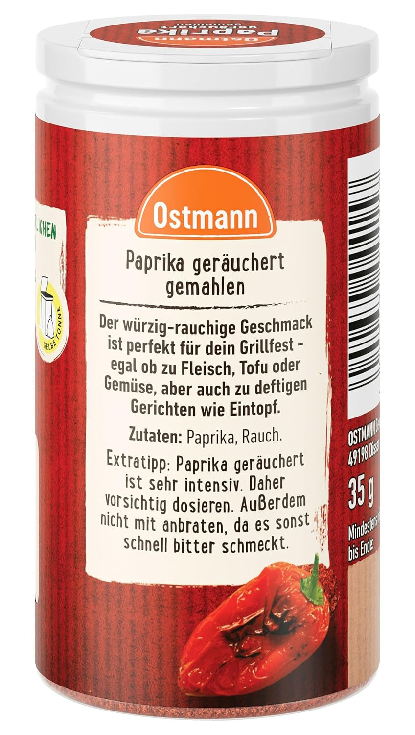 Ostmann Gewürze - Paprika geräuchert | Aroma rauchiges für Bratkartoffeln, Gulasch oder Rührei | 35 g in Der Streudose