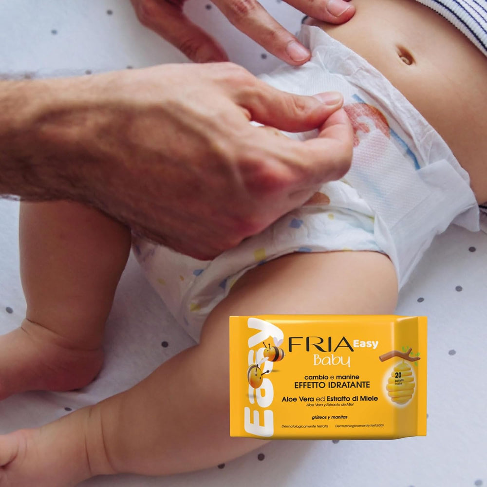 Salviettine umidificate Easy Baby con Aloe Vera ed Estratto di Miele Idratanti per la Pelle, Dermatologicamente Testate, Confezione da 20 Salviette