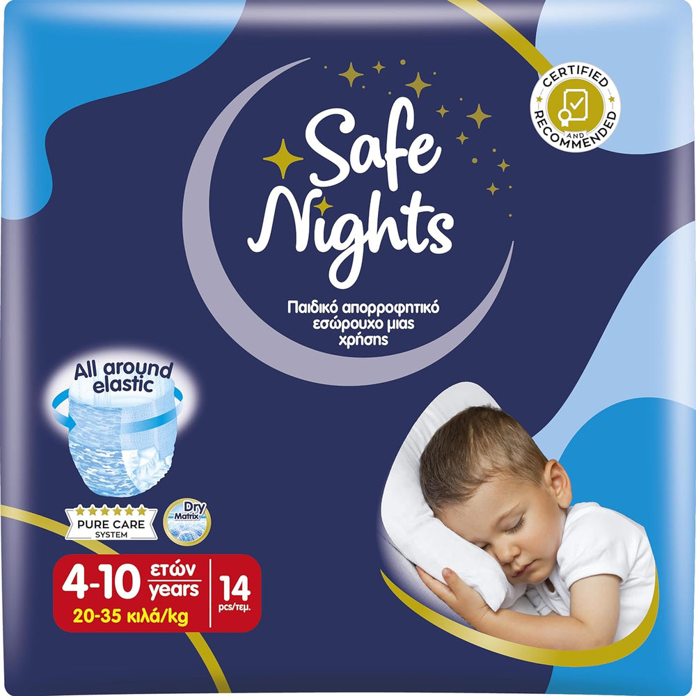 Safe Nights Girl, Indumenti da notte assorbenti per ragazze 8-16 anni (30-50 kg), confezione da 14