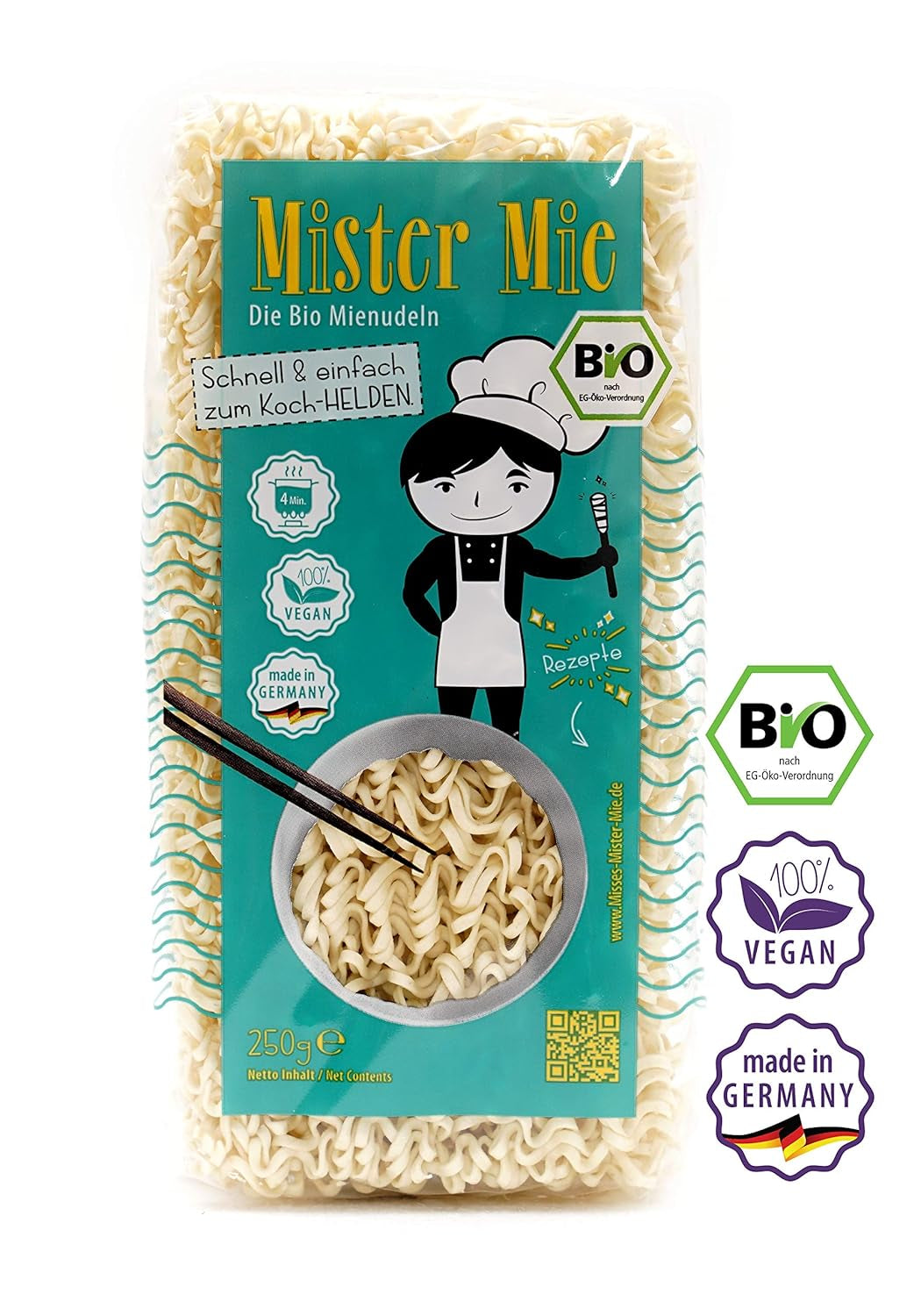 1 x 250g Mister Mie BIO Noodles Vegan Mienudeln DE-ÖKO-003 Noodles asiatici made in DE