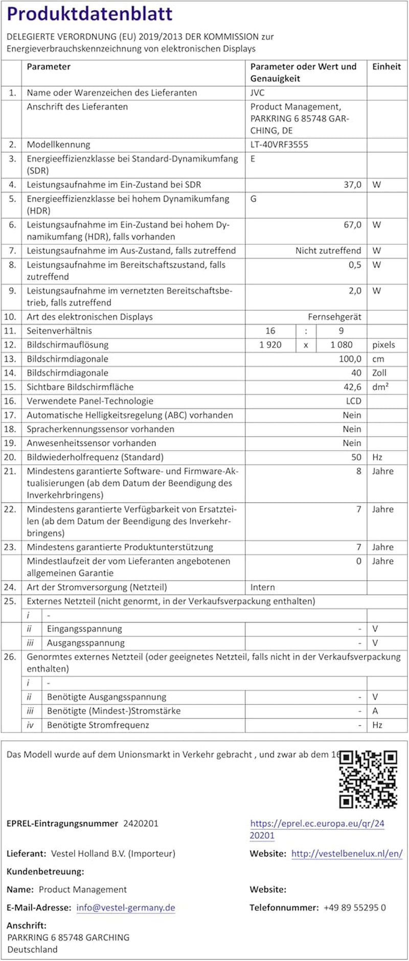 JVC Fire TV de 40 de inci, Smart TV Full HD, HDR, cu control vocal Alexa și tuner triplu, televizor LED LT-40VRF3555 (2026)