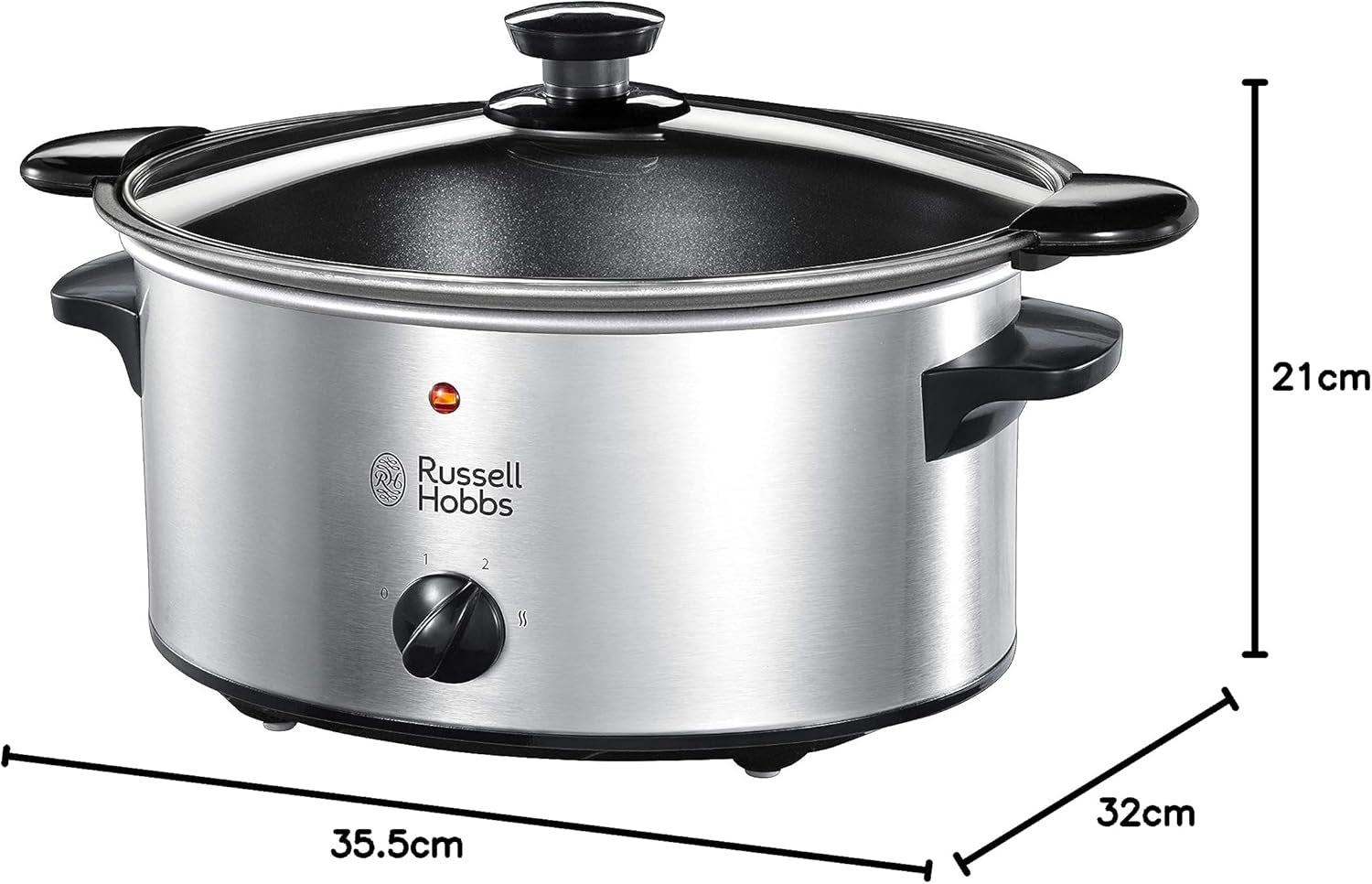 Pentola a cottura lenta Russell Hobbs, Antiaderente da 3,5 litri, Acciaio inossidabile, 3 impostazioni di temperatura e Funzione di mantenimento in caldo, Pentola a cottura lenta da 160 W Naty Shop