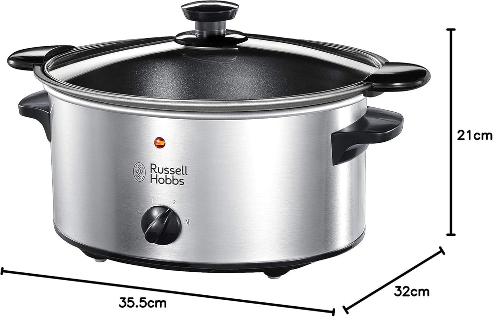 Pentola a cottura lenta Russell Hobbs, Antiaderente da 3,5 litri, Acciaio inossidabile, 3 impostazioni di temperatura e Funzione di mantenimento in caldo, Pentola a cottura lenta da 160 W Naty Shop