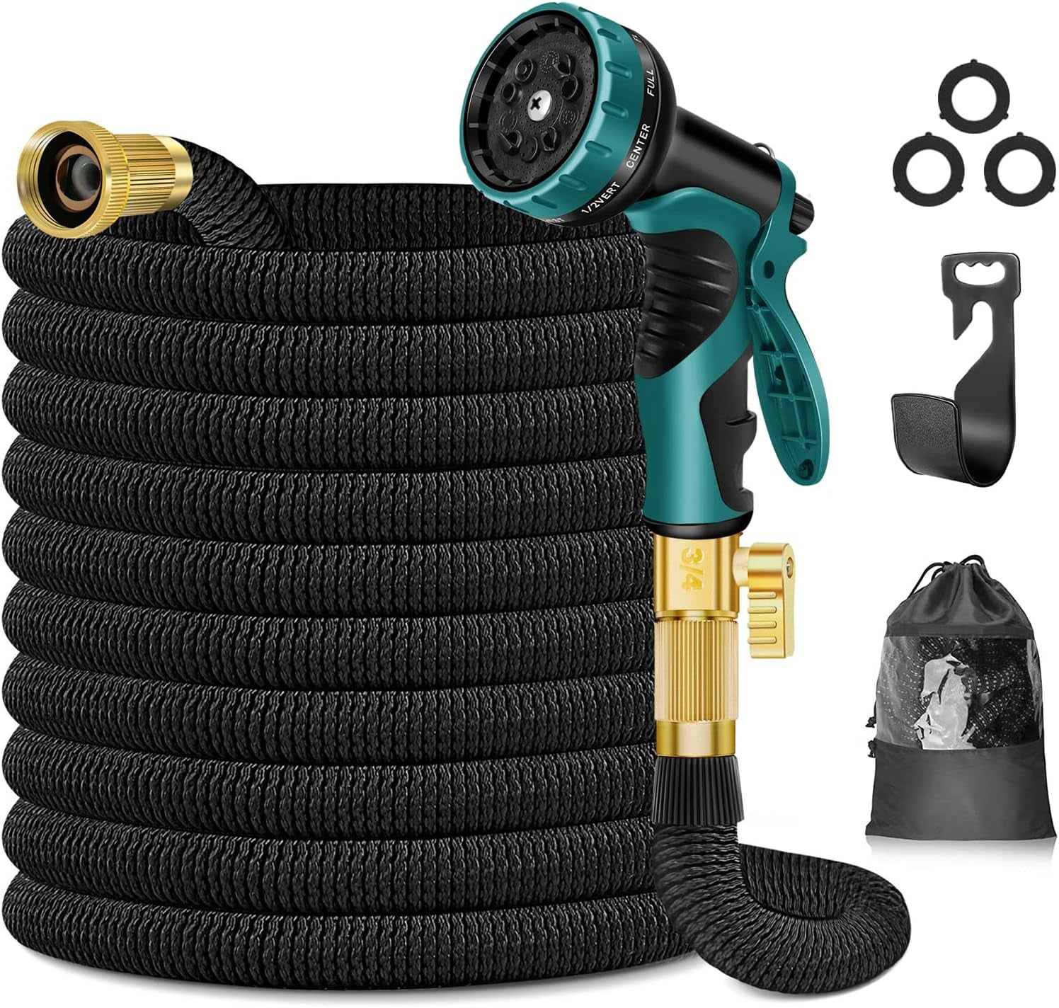 Furtun de grădină, 30 m, furtun de grădină cu 10 moduri, pistol de pulverizare și fitinguri din alamă masivă, furtun flexibil, furtun de grădină extensibil, negru, 30 m