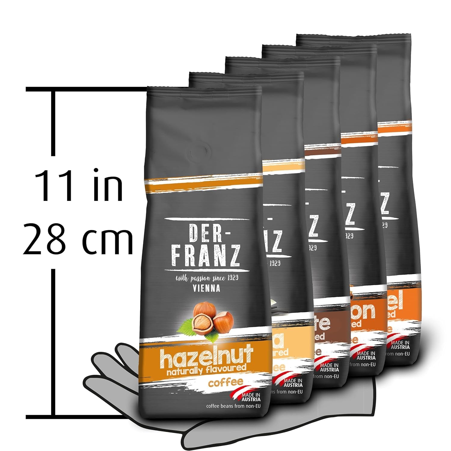 Der-Franz Kaffee Pack, ganze Bohne, aromatisiert, 5 x 500 g (1 x Haselnuss, 1 x Vanille, 1 x Schokolade, 1 x Zimt, 1 x Karamell)