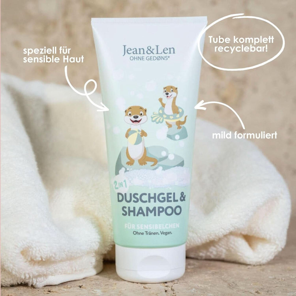 Jean & Len 2 in1, Gel doccia e shampoo per bambini sensibili, 200 ml Doccia e bagno Naty Shop