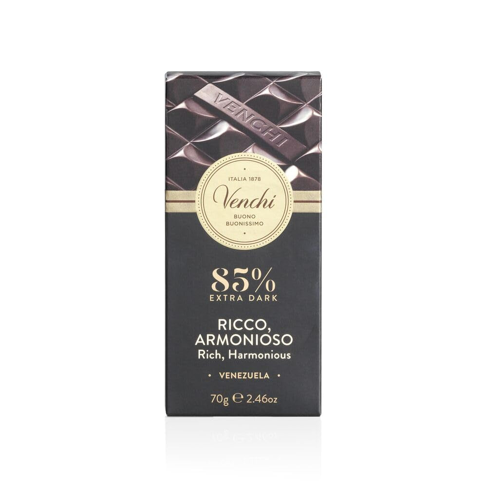 Venchi - Tavoletta Cioccolato 85%, 70g - Con croccanti fave di cacao tostate - Senza Glutine - Vegan