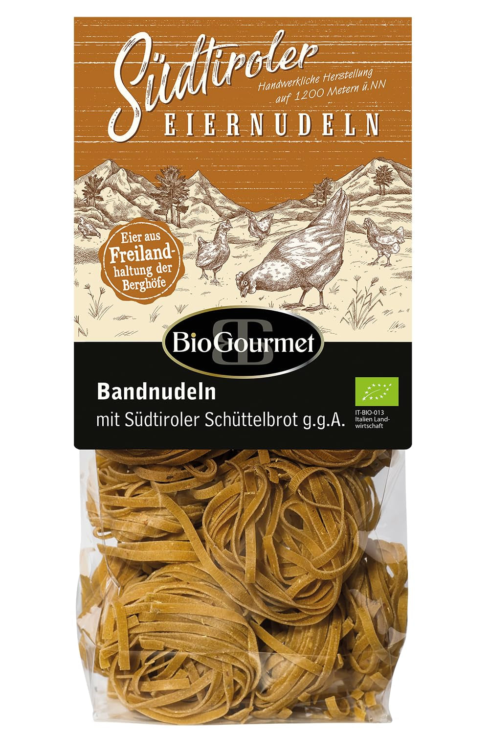 Tagliatelle BioGourmet con Schüttelbrot dell'Alto Adige (IGP) | Tagliatelle all'uovo salate e aromatizzate con genuino speck dell'Alto Adige | 1x250g biologico