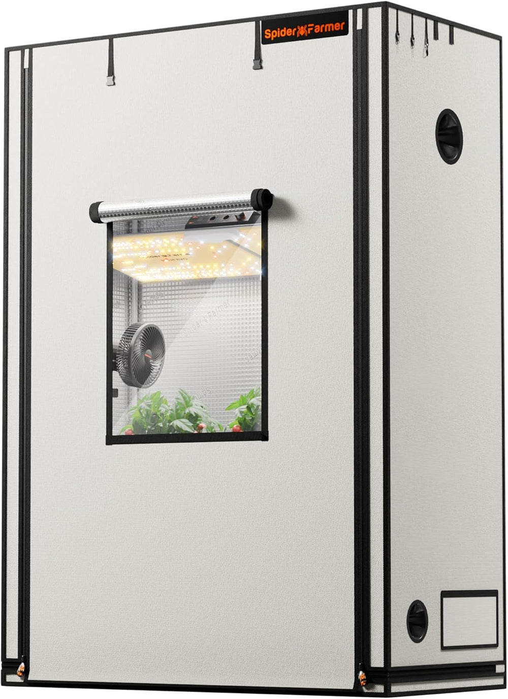 Tenda da coltivazione Spider Farmer Pro 70x140x200 cm con porta scorrevole, finestra di osservazione, pannello pavimento rimovibile, tessuto Mylar 2000D, per coltura idroponica da interni con SF4000, G4500, SE4500