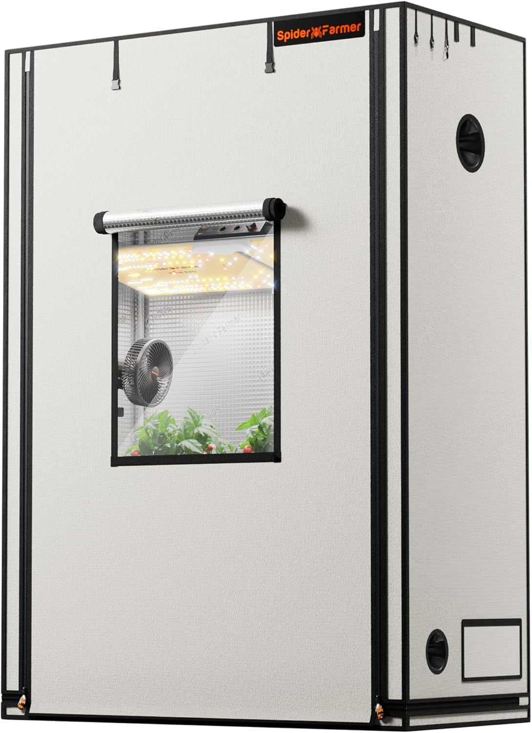 Tenda da coltivazione Spider Farmer Pro 70x140x200 cm con porta scorrevole, finestra di osservazione, pannello pavimento rimovibile, tessuto Mylar 2000D, per coltura idroponica da interni con SF4000, G4500, SE4500