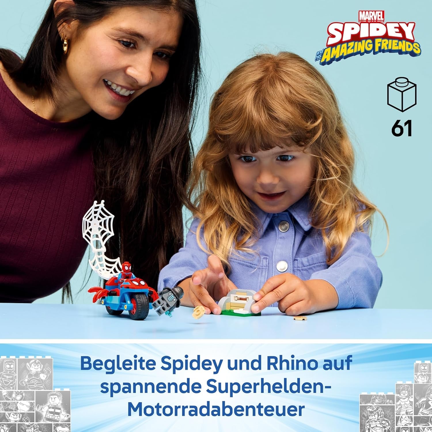 LEGO ǀ Marvel Spidey und Seine Super-Freunde Spidey auf Motorrad vs. Rhino - Superhelden Spielzeug mit Motorrad und 2 Minifiguren - Geschenk für Jungen ab 4 Jahren und Fans der Serie - 11206