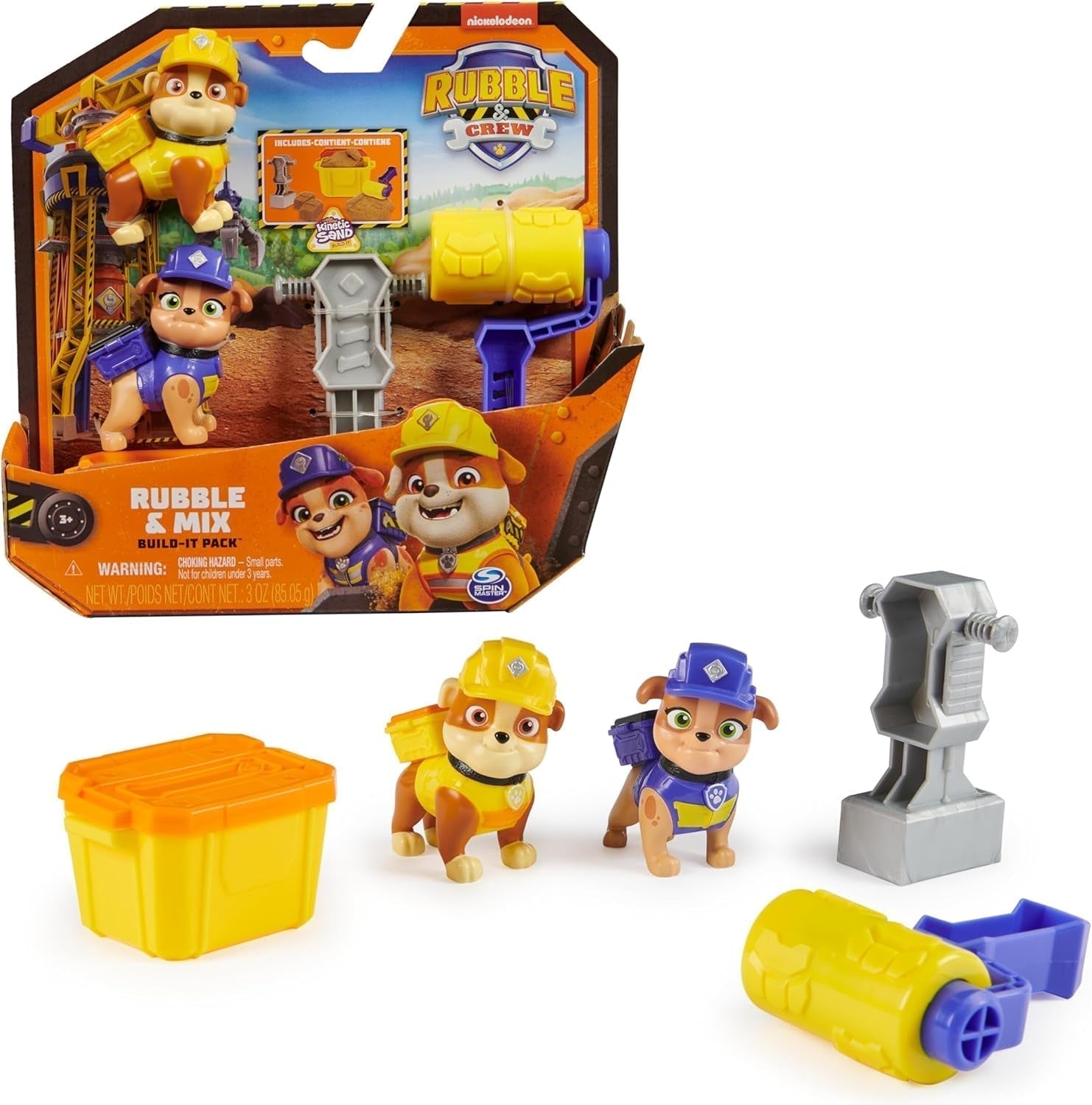 Rubble & Crew - Set di action figure Rubble & Mix, 2 giocattoli da costruzione e sabbia cinetica da 85G, giocattolo adatto per action figure da 3 anni in su Naty Shop Rubble Mix