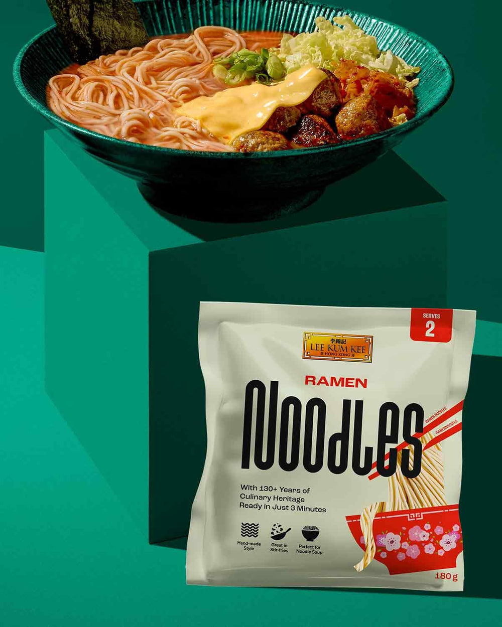 LEE KUM KEE Ramen Noodles - Ramen asiatico dalla consistenza delicata e fine, il classico per zuppe di ramen e piatti wok, noodles semisecchi, due porzioni per confezione, confezione multipla da 6 x 180 g
