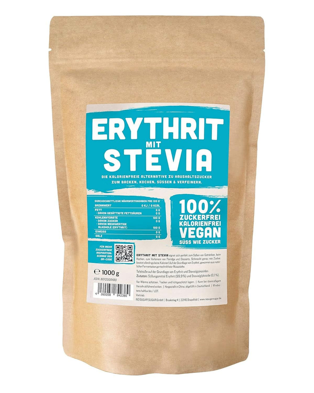 Eritritolo + Stevia Sostituto naturale dello zucchero senza calorie 1:1, 1 Kg Dolcificanti Naty Shop