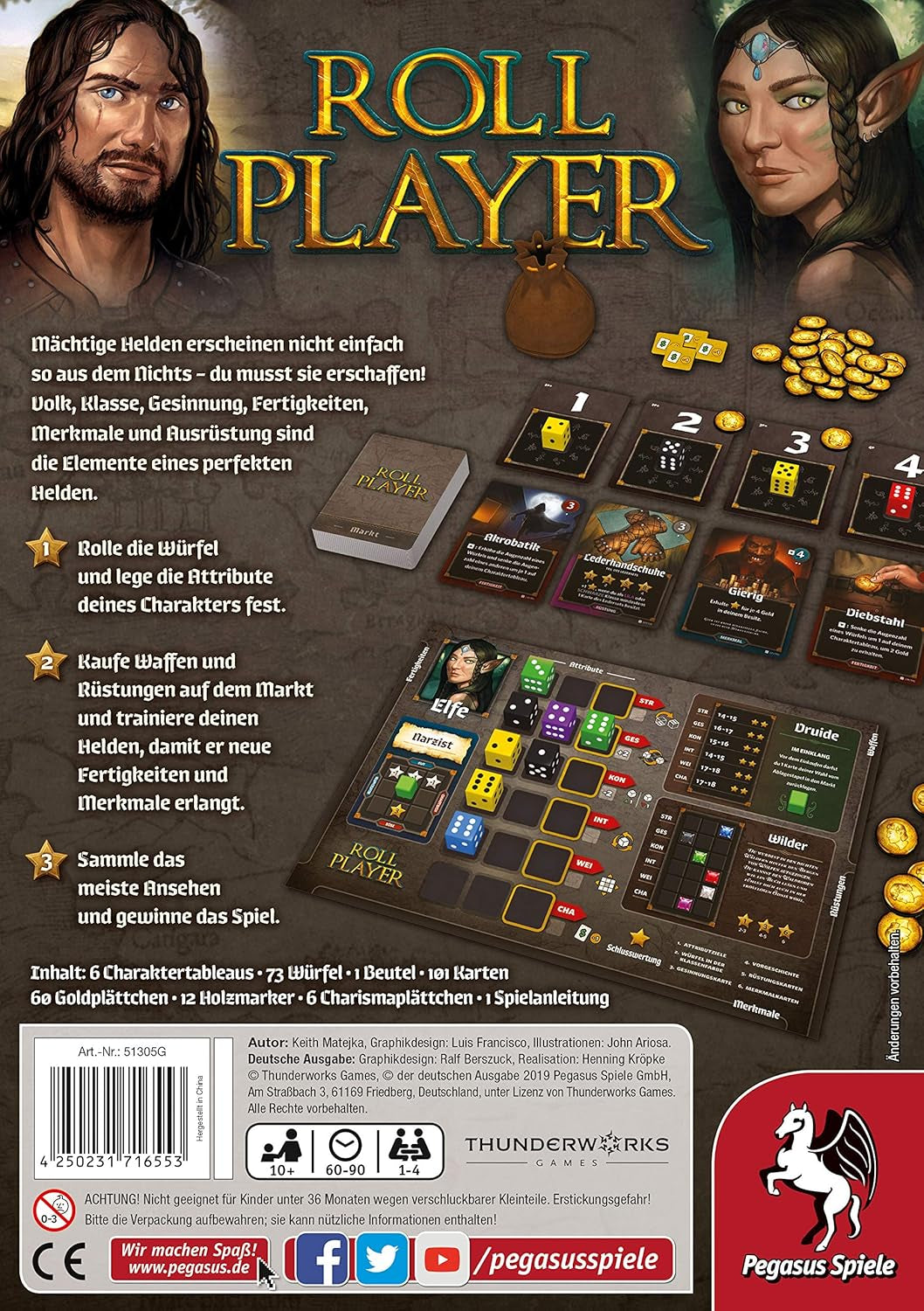 Pegasus Spiele 51305G - Roll Player (edizione tedesca), colorato