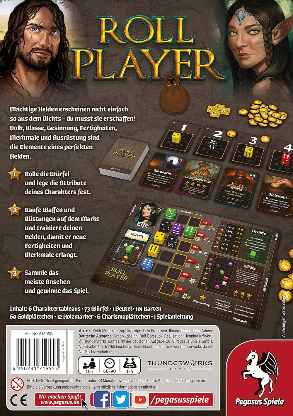 Pegasus Spiele 51305G - Roll Player (edizione tedesca), colorato