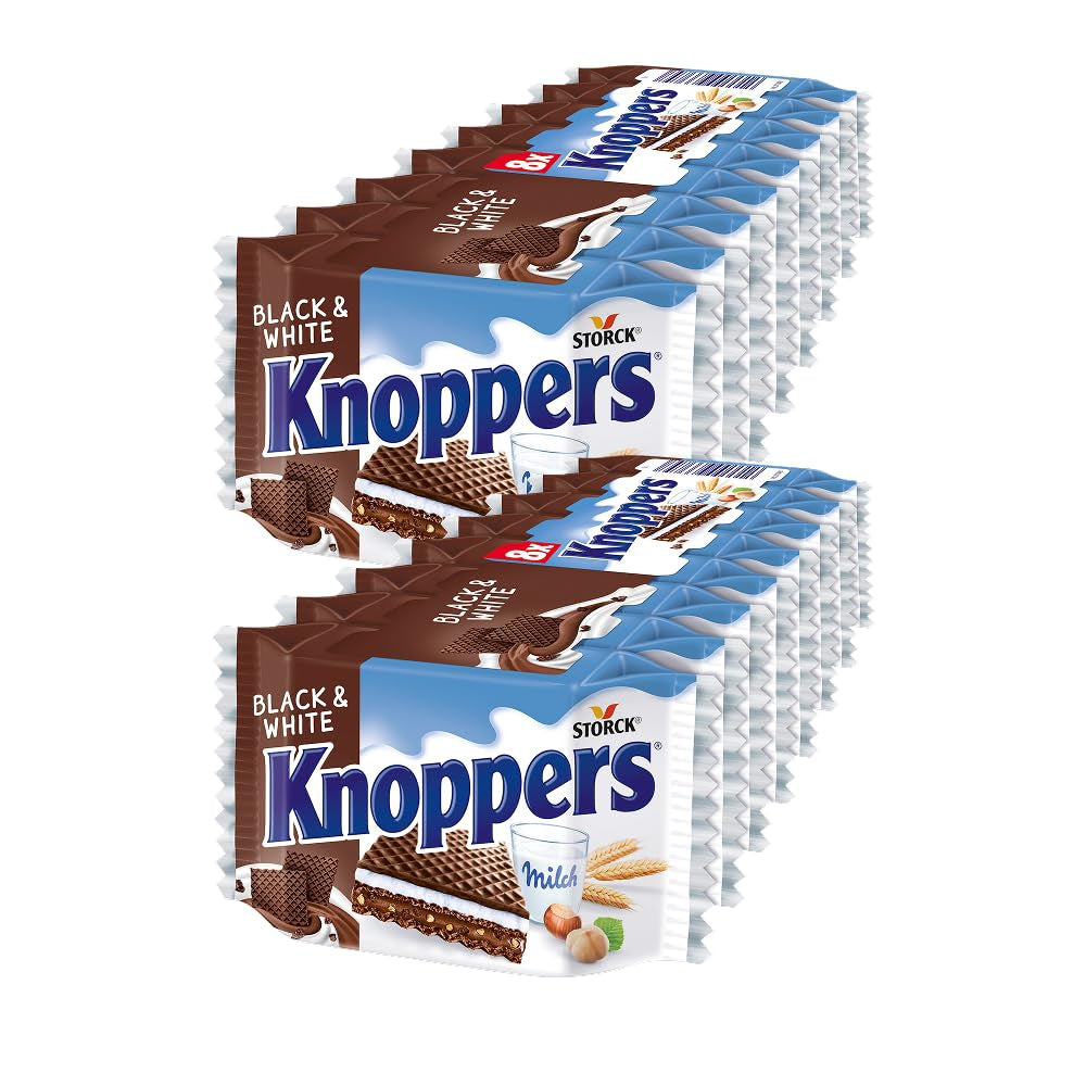 Bianco e Nero – 2 x 200g (2 x 8 pezzi) – Fette di wafer ripiene di wafer al cacao fondente, pezzetti di pasta nera, crema al latte e torrone