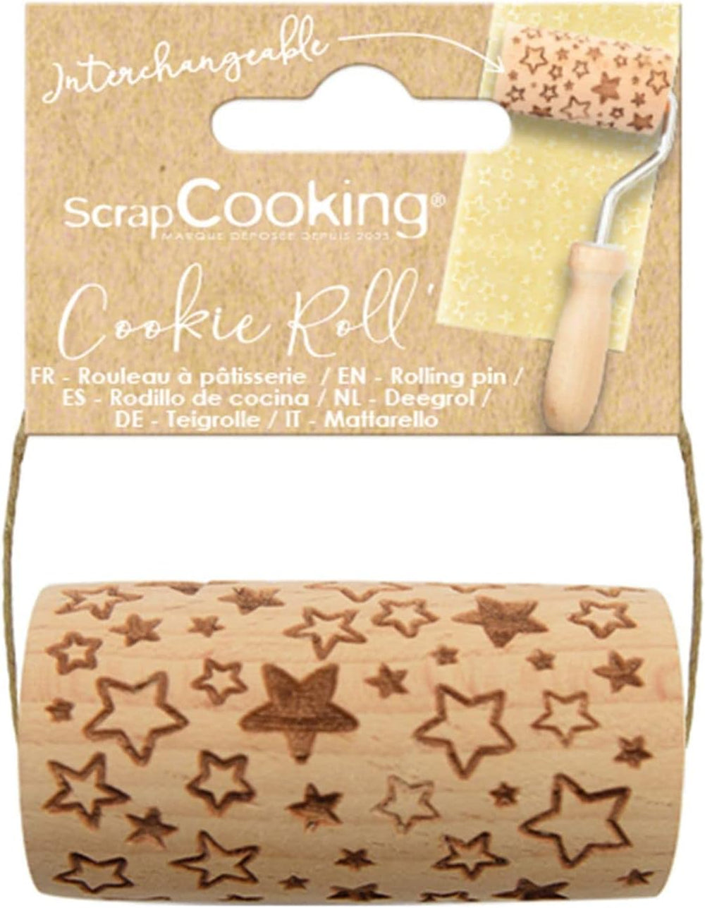 SCRAP COOKING - Mini-Roller aus Holz "Stern" – Deko mit eingravierten Abdrücken in Relief – Backform für Dekoration von Keksen, Keksen, Keksen – 5302
