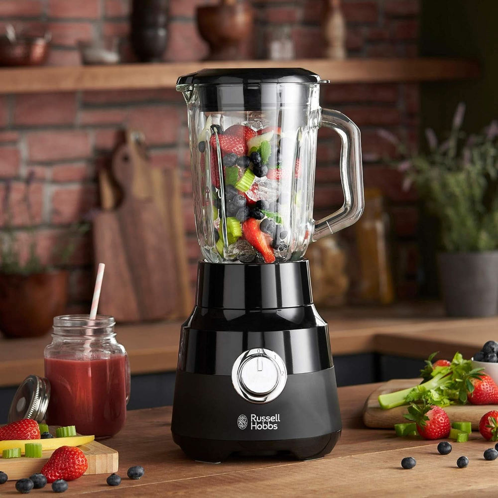 Russell Hobbs Robot da cucina [1.5L Glasbehälter] Matt Schwarz (Starker 0.9PS Motor, Impuls-/Ice-Crush-Funktion, Edelstahlmesser, Bpa-Frei Mixer, Elektrischer Zerkleinerer, Smoothie-Maker) 24722-56 Cucina Naty Shop