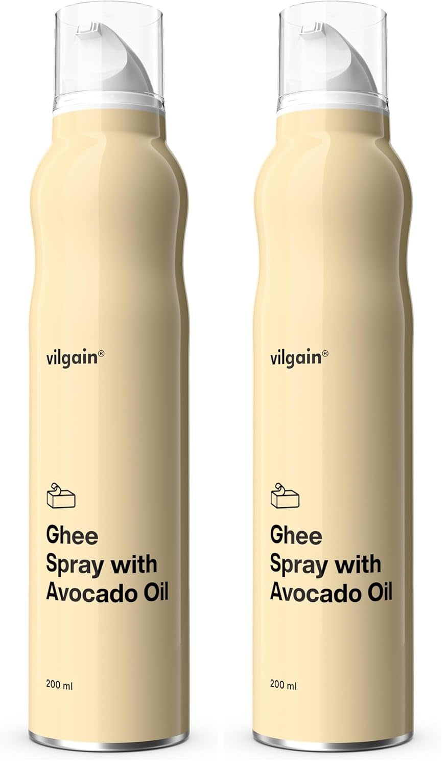 Vilgain Ghee Spray con Avocadoöl | Senza lattosio, zum Kochen & Backen | Rauchpunkt 195°C, herzgesund, BRC-zertifiziert | Ideale per persone sensibili al lattosio Geschmacks-Harmonie, 200ml