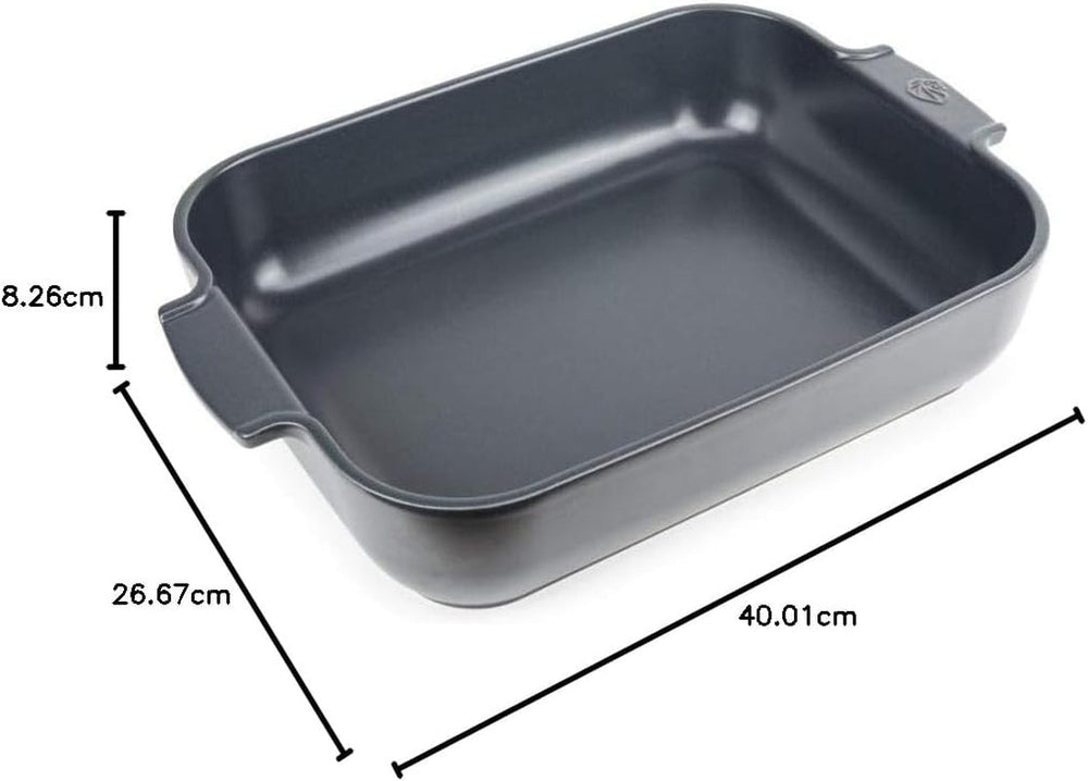 Peugeot Appolia Rechteckige Auflaufform Mit Griffen, Keramik, Schiefer / Grau, 8.3X40.5X27.2 Cm, Fassungsvermögen: Ca. 4 L, 60022 Stampi e teglie per pasticceria Naty Shop