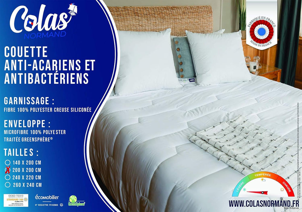 COLAS NORMAND Plapumă antiacarieni și antibacteriană, ușoară, 200 X 200 cm, efect de lungă durată, igienă perfectă, microfibră, moale și confortabilă, lavabilă, franceză, albă 53130248 Plapumi si pilote Naty Shop