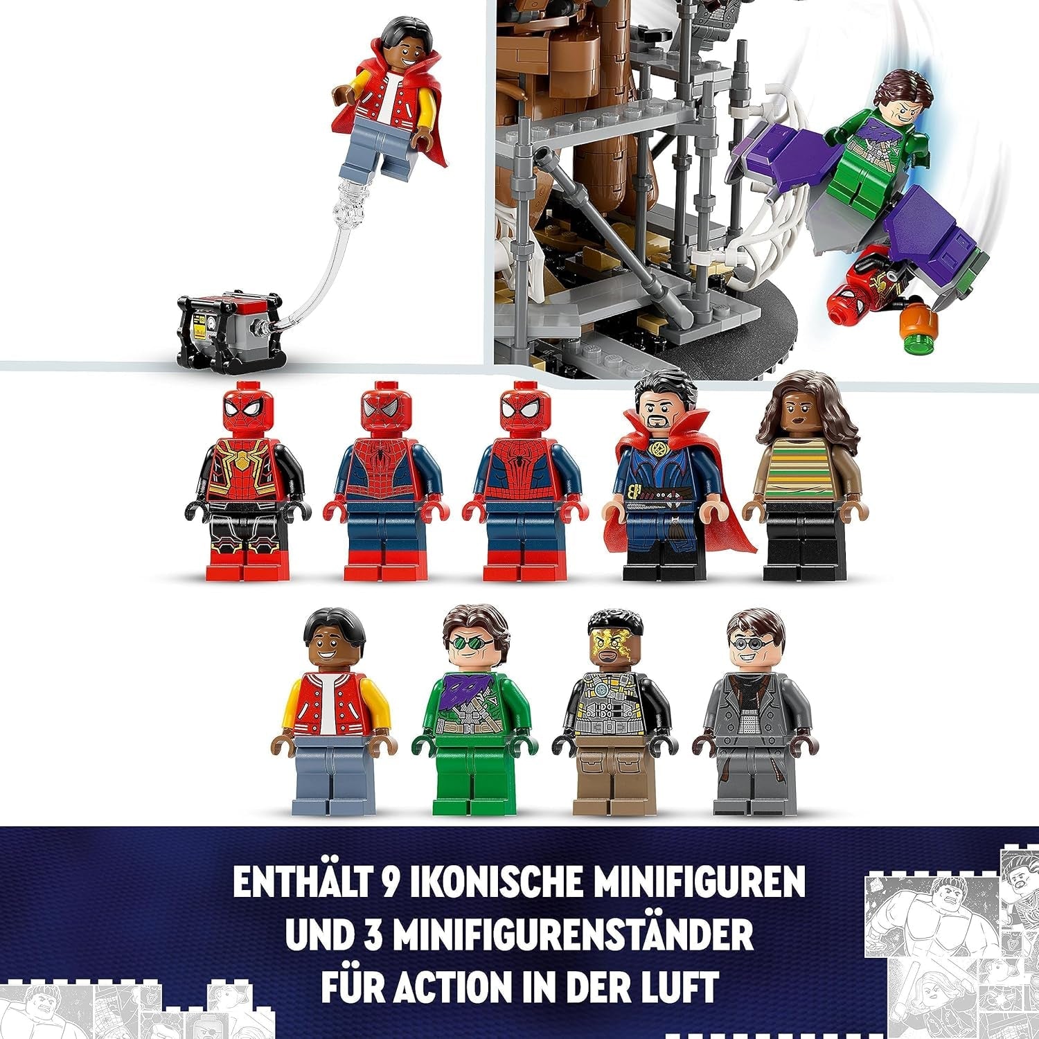 LEGO 76261 Marvel Spider-Man's Big Showdown, Spider-Man: No Way Home set con 3 minifigure Peter Parker più Green Goblin, Electro, Sandman, Ned, Doctor Strange e MJ, modello da collezione Set di costruzione Besuche den LEGO-Store