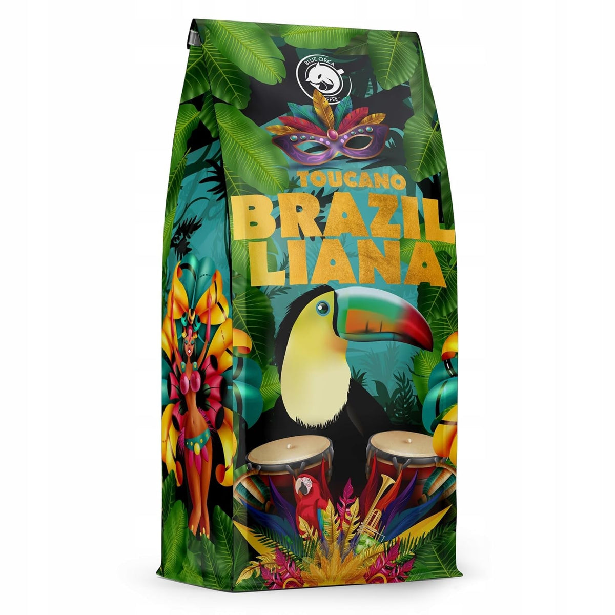 Cafea măcinată Brazilliana Toucano 1 kg | 100% Arabica | cu note de nuci, ciocolată și stafide | prăjire medie, aciditate scăzută | pentru espressoare | Blue Orca Coffee Roastery