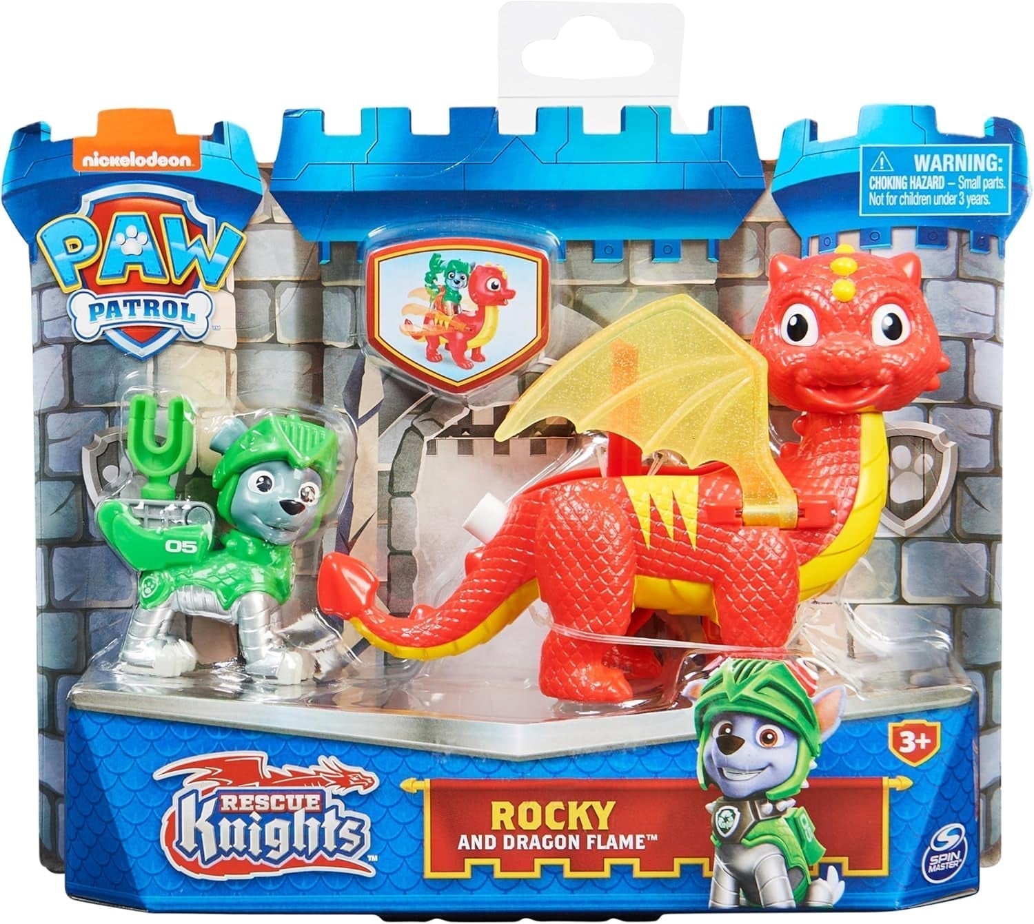 PAW PATROL, Rescue Knights Rocky și Dragon Flame set de figurine de acțiune, jucărie potrivită pentru copii cu vârsta de peste 3 ani Action figures Naty Shop