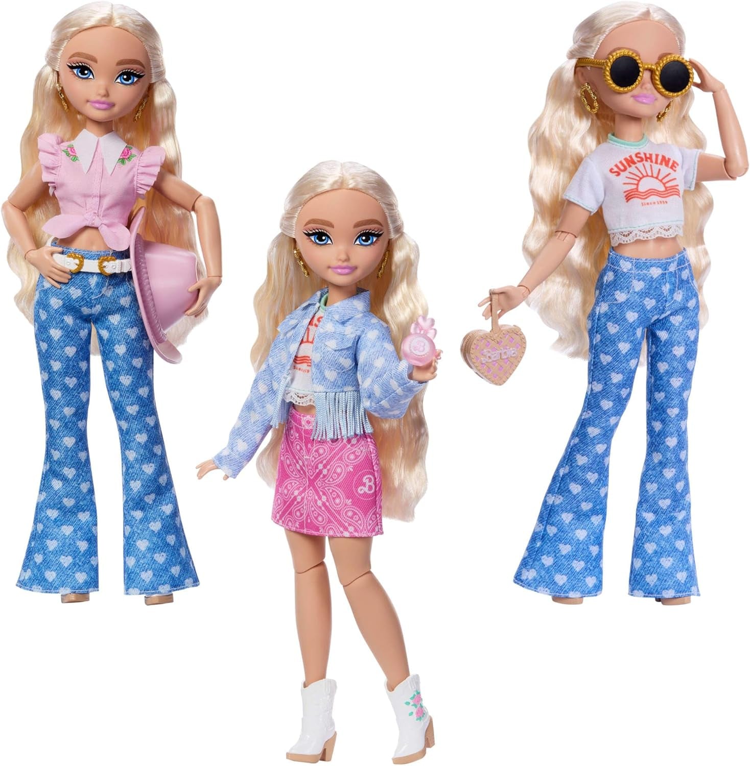 Set Barbie Dream Besties Festival Looks, cu păpușă Barbie Malibu cu păr lung și blond pentru coafare și peste 10 haine și accesorii detașabile, JGH87