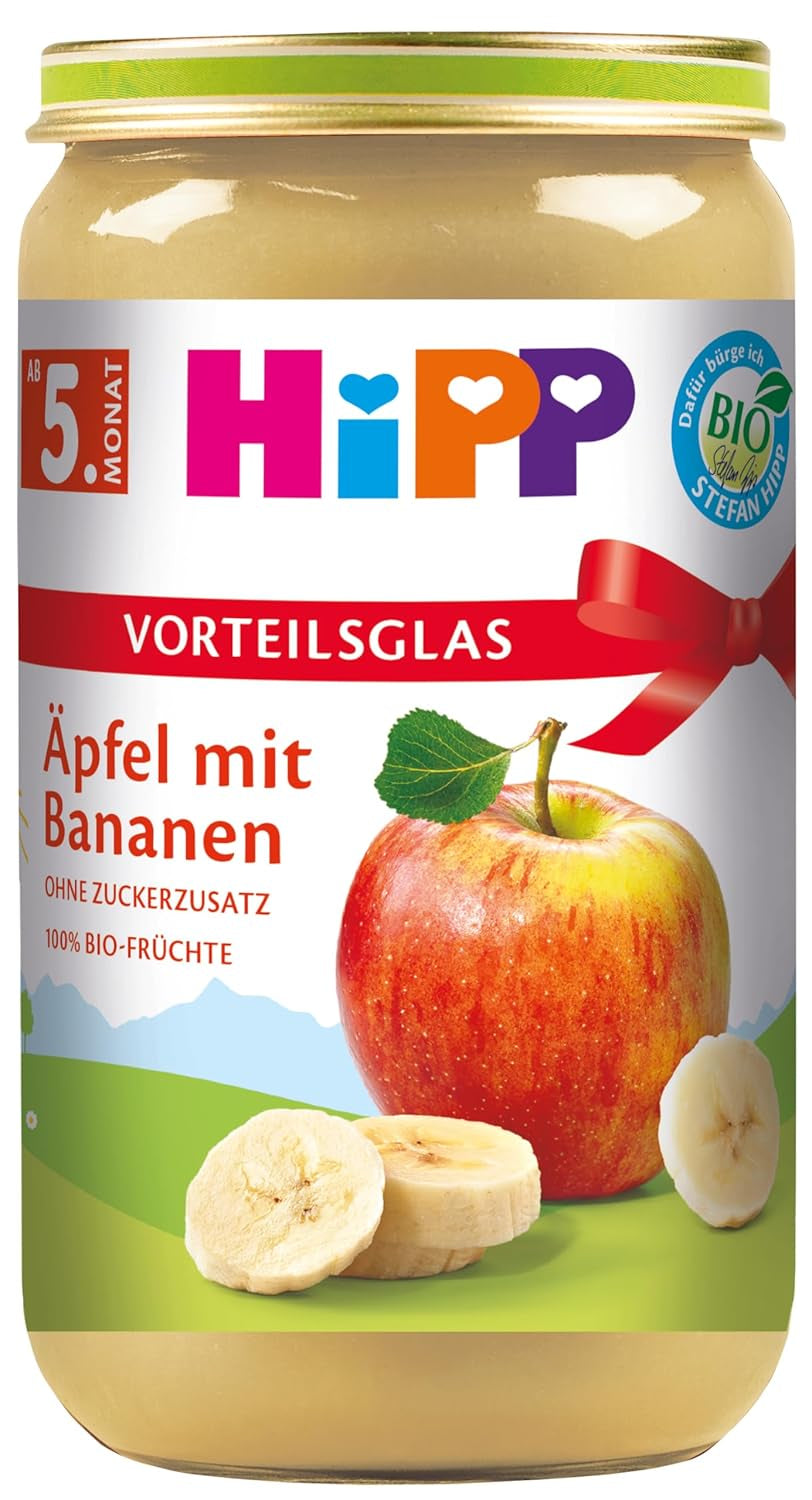 Mele con banane e frutta biologica HiPP (6 x 250 g), a partire da 5 mesi, senza zuccheri aggiunti, 100% frutta, migliore qualità biologica
