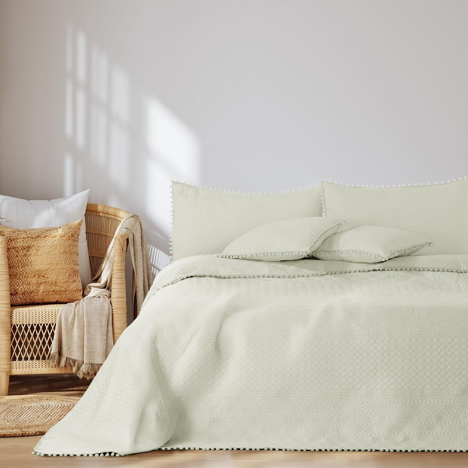 Ameliahome Copriletto con pompon 220X240 Cm Copriletto double face Trapuntatura ad ultrasuoni Poliestere Meadore Grigio Letti e coperte Besuche den AmeliaHome-Store Crema Meadore 240X260 Cm