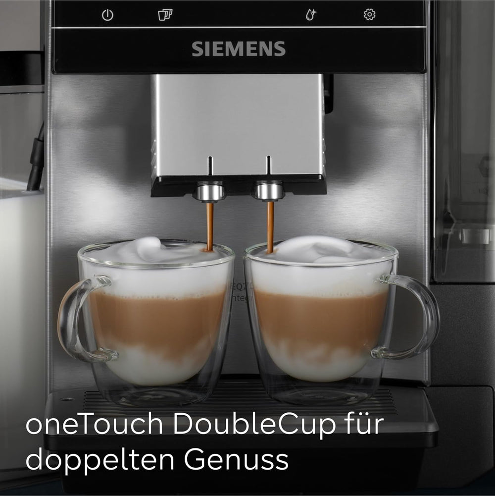 Espressor automat integral Siemens EQ700, ecran TFT color mare, 36 de băuturi calde și reci, cold brew, funcție 2 căni, control prin aplicație, sistem automat de curățare, oțel inoxidabil negru, TQ717D03