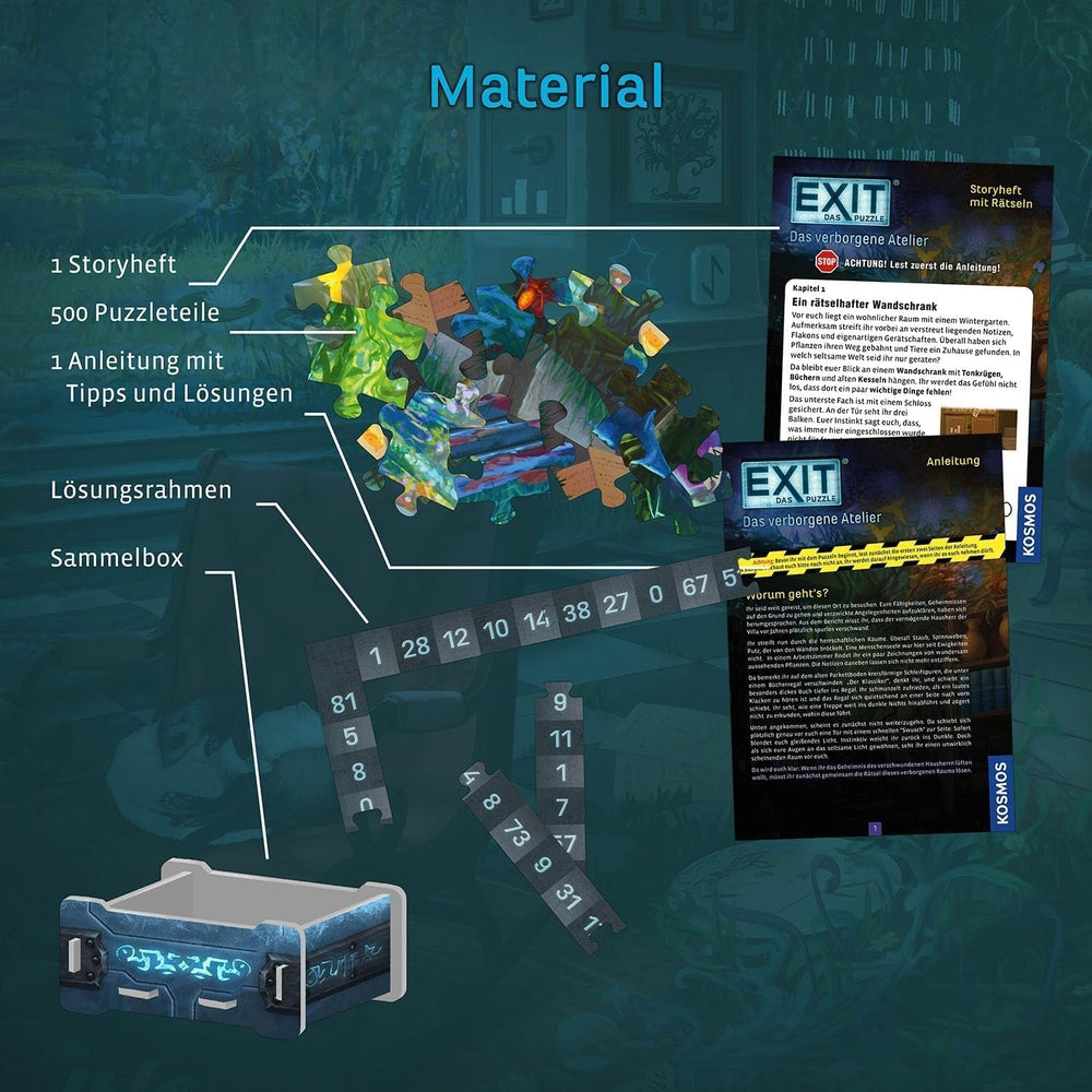 KOSMOS 683979 EXIT® - Puzzle: Studioul ascuns, puzzle de 500 de piese, pentru adulți și copii de la 10 ani, Escape Room Puzzle pentru începători cu puzzle-uri Puzzle Naty Shop