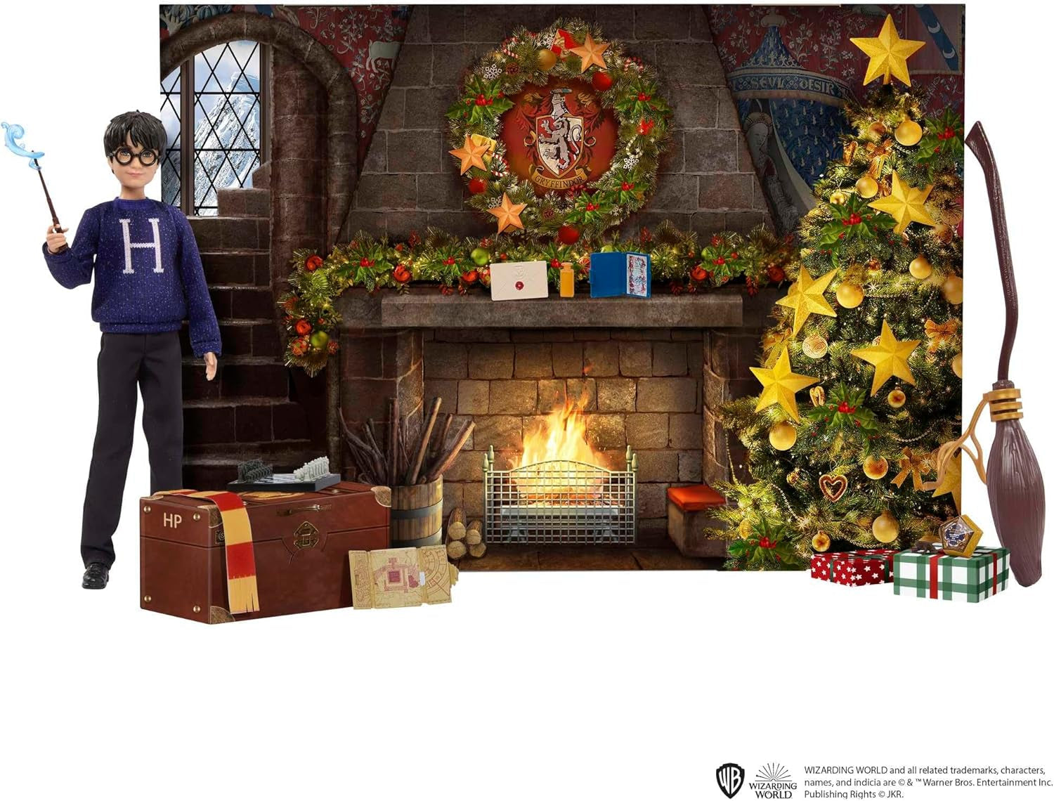 HARRY POTTER Calendario dell'Avvento di Grifondoro - 24 storie, sorprese magiche, sala comune di Hogwarts, viso realistico, per fan dai 6 anni in su, bambole HND80 Naty Shop