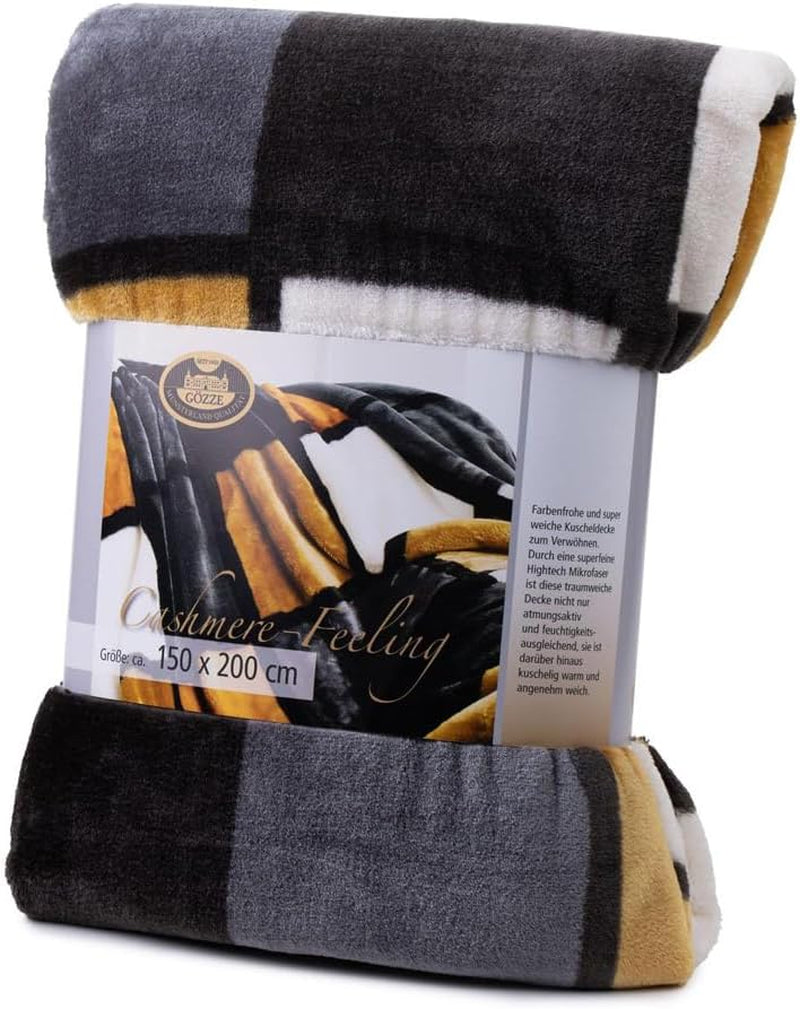 Gözze - Coperta morbida e confortevole, sensazione cashmere, peso tessuto pesante 500 G/M², Antigua, 150 X 200 Cm - Senape/Nero/Bianco Letti e coperte Besuche den Gözze-Store