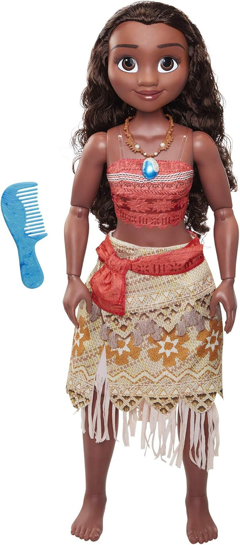 Disney Princess Vaiana, 80 cm große Spielpuppe von Jakks Pacific, bewegliche Puppe, mit Bürste zum Kämmen ihrer welligen Locken, vom Film inspiriertes Kleid, abnehmbare Halskette mit Anhänger