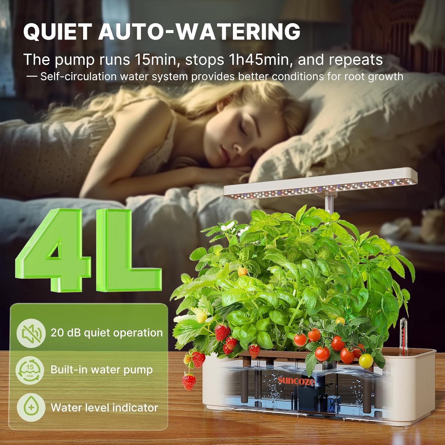 Kit sistema di coltivazione idroponica da 12 capsule, lampada da giardino per interni a LED da 24 W, serbatoio dell'acqua da 4 litri con pompa silenziosa, fioriera per erbe aromatiche regolabile in altezza, kit da giardinaggio per interni, regali per il giardinaggio, Beige