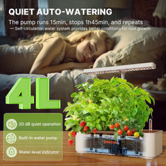 Kit sistema di coltivazione idroponica da 12 capsule, lampada da giardino per interni a LED da 24 W, serbatoio dell'acqua da 4 litri con pompa silenziosa, fioriera per erbe aromatiche regolabile in altezza, kit da giardinaggio per interni, regali per il giardinaggio, Beige